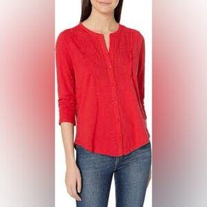 Lucky Brand Eyelet Cotton Blouse Coral Red Orange Size Large